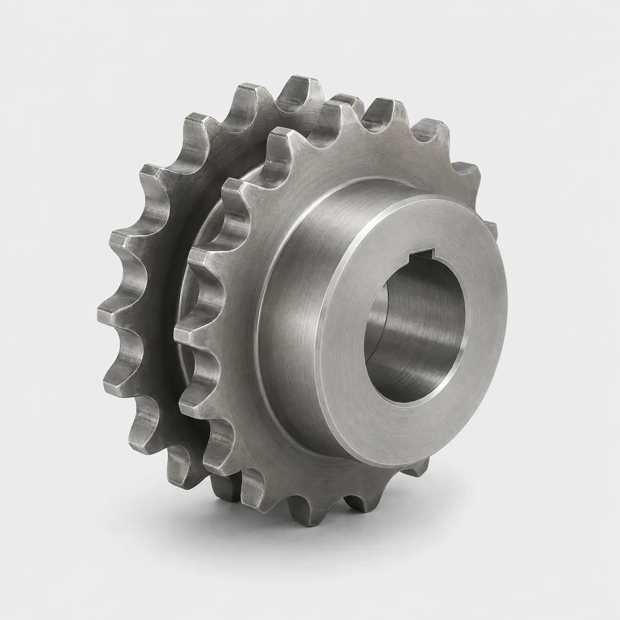 Double-strand roller-chain sprocket with keyed bore