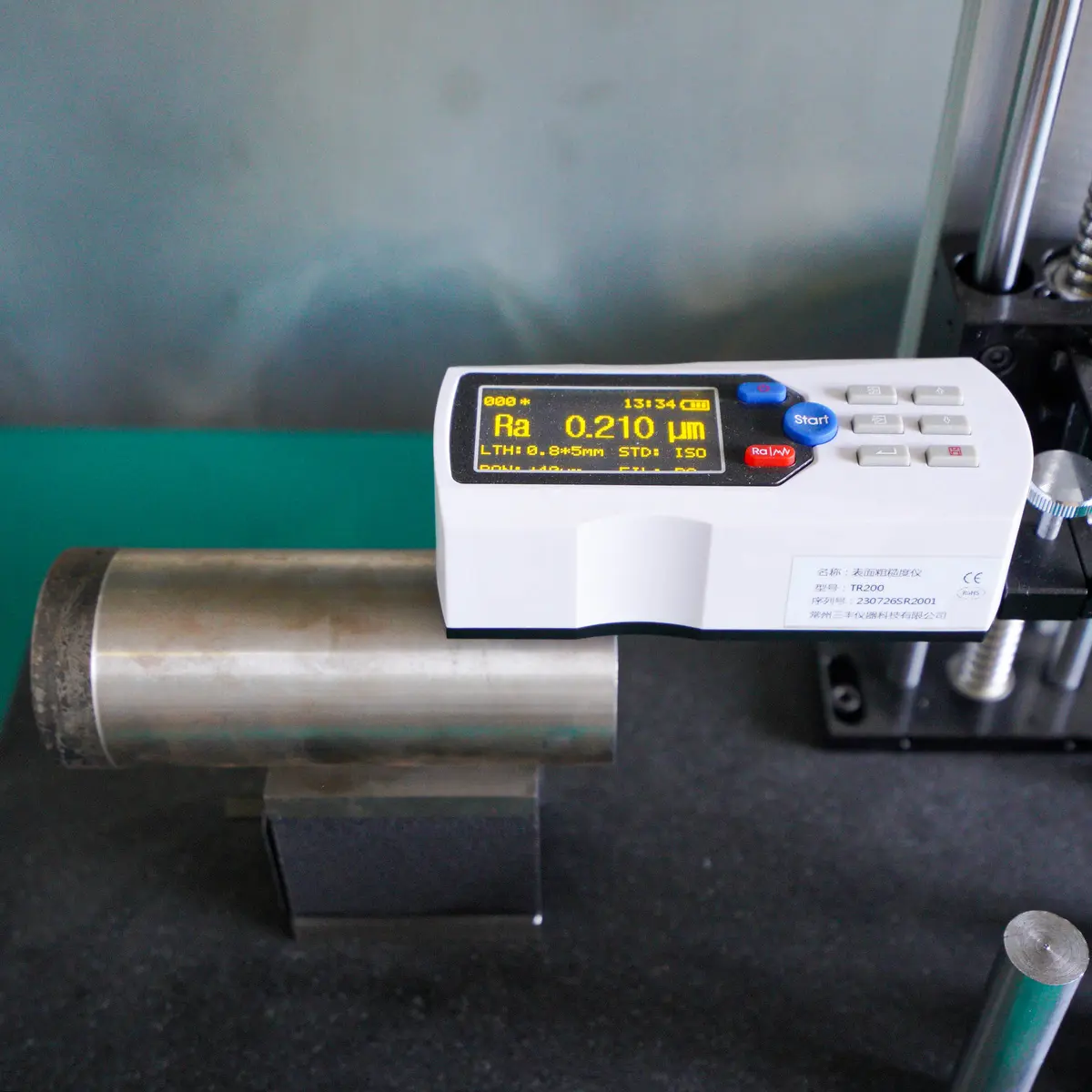 Surface-finish tester on a machined component